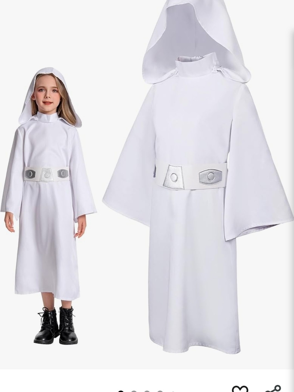 Kids White Hooded Galactic Robe Costume Princess Leia